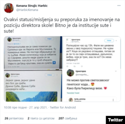 Reakcija na Tviteru poslanice Bošnjačke stranke Kenane Strujić Harbić