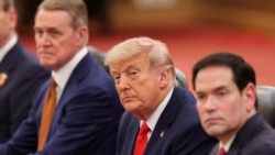 US President Donald Trump, seated next to Secretary of State Marco Rubio (right) and US Ambassador to China David Perdue during meetings in Beijing on May 14.