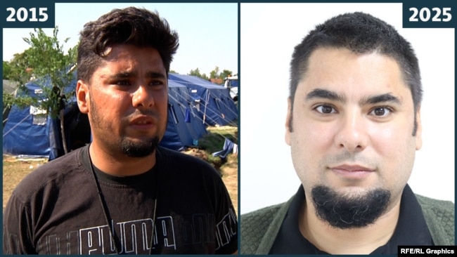 Kemal El Shairy në qendrën për refugjatë në veri të Serbisë më 28 gusht 2015 dhe tani.