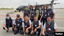 Italy -- Italian medics pose for a photograph before their departure to coronavirus-hit Armenia, June 26, 2020. (Photo by the Italian Civil Protection Department)