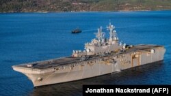 Военный корабль США «Иводзима» на учениях НАТО. Тронхейм, Норвегия, 29 октября 2018 года