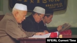 Ethnic Kazakhs pray in a mosque in China's Xinjiang Uyghur Autonomous Region.