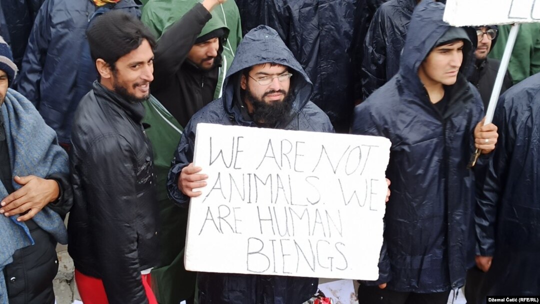 Protest u kampu Lipa 3 decembra 2020.