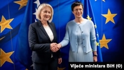 Predsjedavateljica Vijeća ministara BiH Borjana Krišto s komesarkom za proširenje Martom Kos u Briselu, 11. jun 2024.