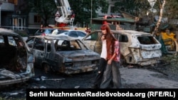 The aftermath of a Russian missile attack on Kyiv on August 1, 2026.