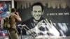 A portrait of Aleksei Navalny by Swiss artists Julien Baro & Lud is displayed ahead of the June 16 summit in the Swiss city between U.S. President Joe Biden and Russian President Vladimir Putin in Geneva.