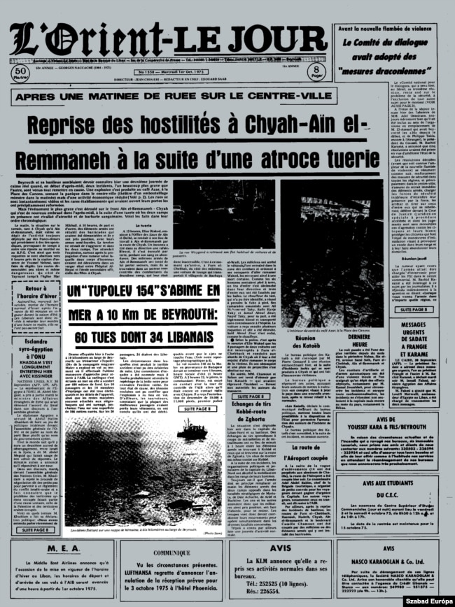 L'Orient-Le Jour, 1975. 10. 01. címlap