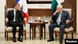 French President Macron meets with Palestinian President Abbas, in Ramallah