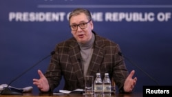 Predsednik Srbije Aleksandar Vučić na konferenciji za novinare u Beogradu, Srbija, 11. decembra 2024.