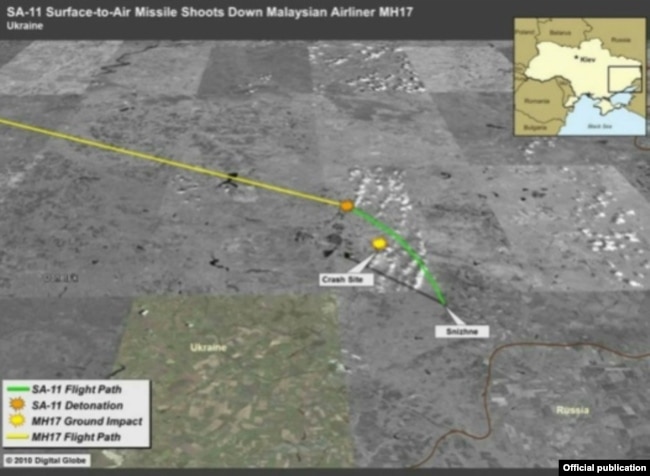 Спутниковое фото, обнародованное вскоре после катастрофы "Боинга" посольством США в Киеве