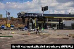 Наслідки російської атаки дроном на АЗС. Київ, 11 вересня 2026