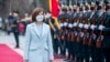 Maia Sandu reviews the honor guard in front of the presidential building after her inauguration ceremony i​n Chisinau, Moldova.