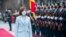 Maia Sandu reviews the honor guard in front of the presidential building after her inauguration ceremony i​n Chisinau, Moldova.