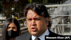 Faisal Siddiqi, a lawyer for the family of Daniel Pearl, talks to journalists after an appeal hearing in the case at the Supreme Court, in Islamabad on January 27.