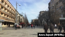 Kosovo -- Mother Teresa Square in Pristina (city, town, people, street), 16Feb2016