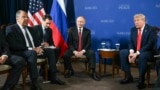 Сергій Лавров, Володимир Путін (з перекладачем) та Дональд Трамп 