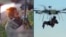 Ukraine - a soldier who suffered injuries to both legs on the battlefield was flown to safety by an unmanned aerial drone - screen grab