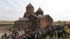 Armenia - People leave the Hovanavank monastery after attending a mass held by a defrocked priest, October 19, 2025.