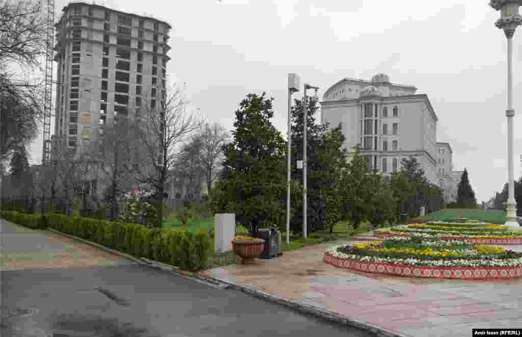 The Jami Cinema in the center of Dushanbe. The cinema was demolished in 2016 and the site is now a patch of green space between other construction projects.Demolitions of Soviet-era landmarks in the 2010s initially mobilized widespread opposition, but after at least two activists focused on the topic were jailed in recent years, such overt resistance has largely faded.