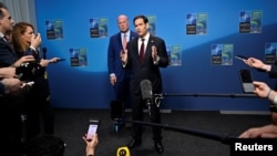 US Secretary of State Marco Rubio meets the press after the NATO Foreign Ministers' meeting in Sweden on May 22.