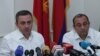 Armenia - Ishkhan Saghatelian (L) and Artsvik Minasian, leaders of the Dashnaktsutyun party allied to former President Robert Kocharian, hold a news conference in Yerevan, July 6, 2021.