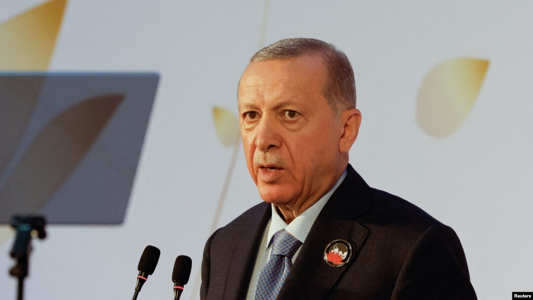 Turkish President Recep Tayyip Erdogan attends a press conference on the sidelines of the G20 summit in New Delhi on September 10.