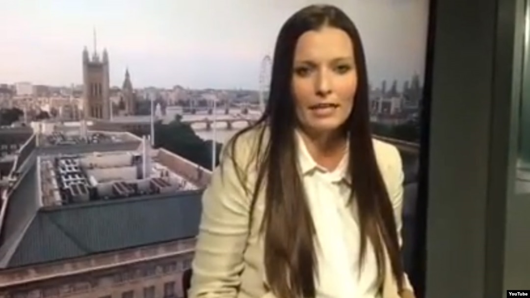 A screen grab of former RT correspondent Sara Firth, who resigned from the Kremlin-funded news channel on July 18. 