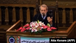 IRAN -- Iranian Parliament speaker Ali Larijani speaks during a press conference in the capital Tehran, December 3, 2018