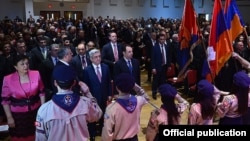 U.S. - Armenian President Serzh Sarkisian and Diaspora Minister Hranush Hakobian (L) meet with members of the Armenian community in Massachussetts, 31Mar2016.