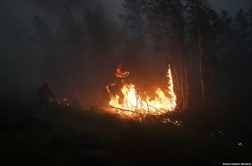 A forest fire near the village of Magaras.