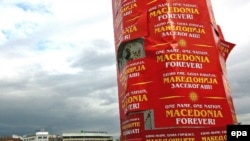 Posters in the Macedonia capital Skopje declare: 'One name, one nation, Macedonia forever.'