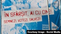Detaliu de pe un cort electoral USR, București, noiembrie 2016