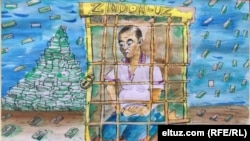 Тұтқындалған кәсіпкер Ахмад Тұрсынбаев жайлы карикатура.