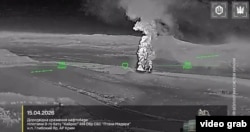 Пожежа на нафтобазі, Глибокий Яр, Крим. Скриншот відео СБС ЗСУ, 15 квітня 2026 року