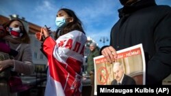 Бeлорусија - Протест за слобода за слобода за политичките затвореници во Белорусија на катедралниот плоштад во Вилнус, 20 март 2021 година. 