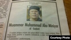 Čitulja ubijenom libijskom vođi Moameru Gadafiju u podgoričkim Vijestima, oktobar 2011.