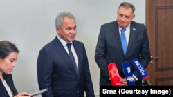Sergej Šojgu i Milorad Dodiku u obraćanju medijima poslije sastanka, Moskva, 10. septembar 2025. godine