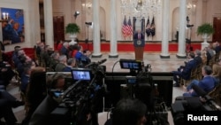 Președintele SUA, Donald Trump, ține discursul către națiune cu privire la războiul cu Iranul, la Casa Albă din Washington, pe 1 aprilie.