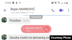 Porosia e Bojan Markoviqit dërguar gazetares së Radios Evropa e Lirë, Sandra Cvetkoviq, pas publikimit të shkrimit, më 11 mars. Përkthimi: Sandra, të lutem demanto gjithçka.