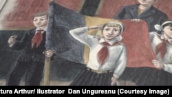 Ilustrație din lucrarea scriitoarei și jurnalistei Adina Rosetti, „Întâiul meu cuvânt de pionier”. Titlul este un vers din cântecul pe care îl știau toți școlarii în anii 1989, era un fel de imn al „cravatei roșii cu tricolor”.