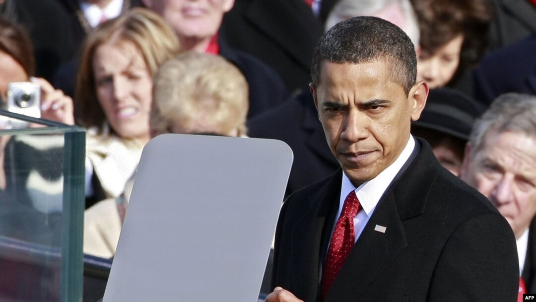 U.S. President Barack Obama delivers his inaugural address.