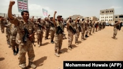 Huthi fighters at a gathering in Yemen's capital, Sanaa, last year