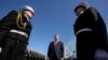 Ukrainian President Petro Poroshenko (center) during a visit to the flagship of the Ukrainian Navy frigate Hetman Sahaydachniy in Odesa in early April