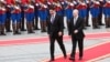 Russian President Vladimir Putin (left) attends a welcoming ceremony with Mongolian President Ukhna Khurelsukh in Ulan Bator on September 3. 