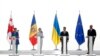 (Slijeva nadesno) Gruzijska predsjednica Salome Zurabišvili, predsjednica Moldavije Maia Sandu, ukrajinski predsjednik Volodimir Zelenski i predsjednik Evropskog vijeća Charles Michel na pres-konferenciji tokom samita u gruzijskom gradu Batumiju u julu 2021.