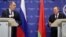 Russian Foreign Minister Sergei Lavrov (left) and his Belarusian counterpart Uladzimer Makey attend a news conference following their talks in Minsk.