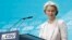 European Commission President Ursula von der Leyen speaks to the press in Berlin on June 10. 