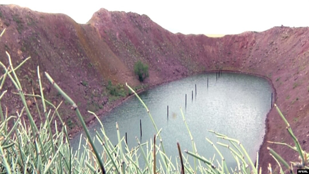 The "nuclear lake" near the village of Sarzhal, formed after a test to study the feasibility of creating reservoirs with nuclear explosions 