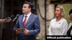 Prime Minister Zoran Zaev and EU foreign policy chief Federica Mogerini in Skopje on September 13