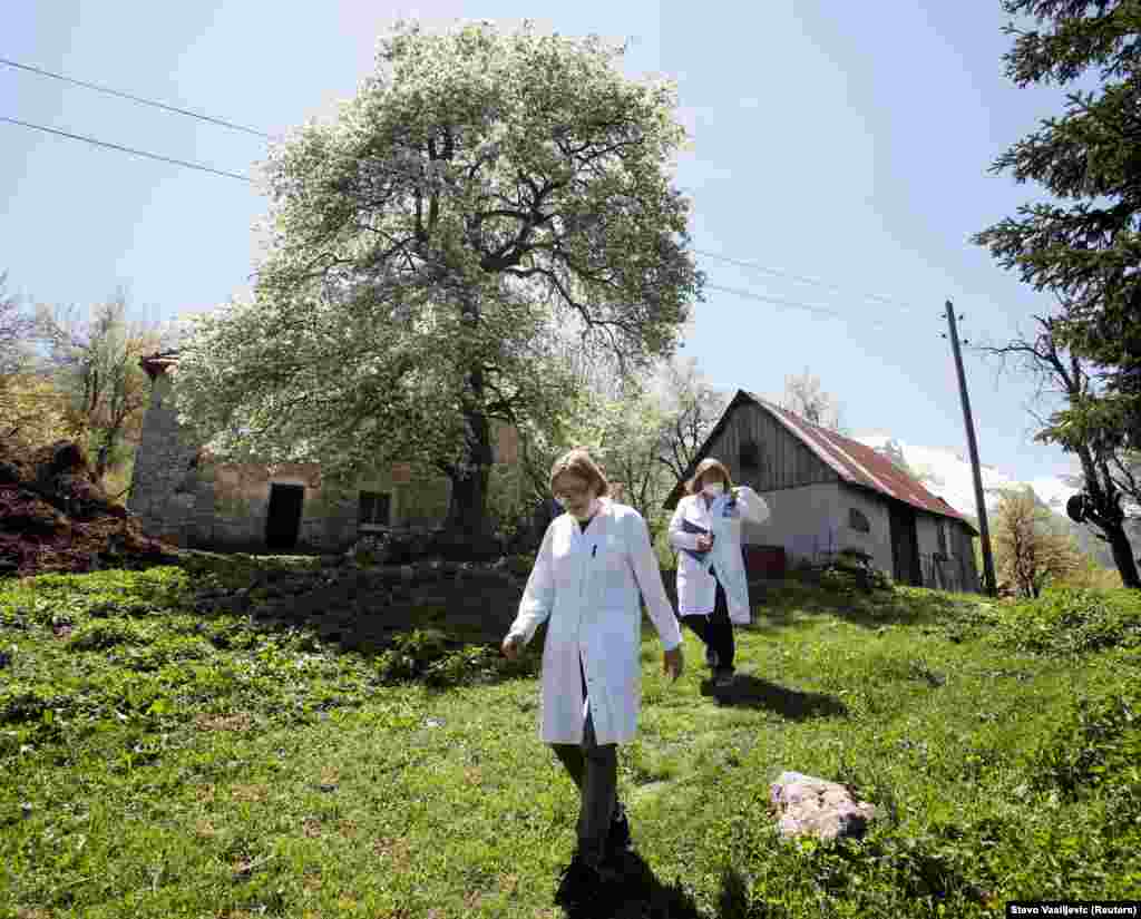 Health-care workers in the mountain village of Ljevista on May 10